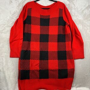 TOMMY HILFIGER HOLIDAY PLAID ACRYLIC SWEATER DRESS WOMENS Size LARGE RED BLACK